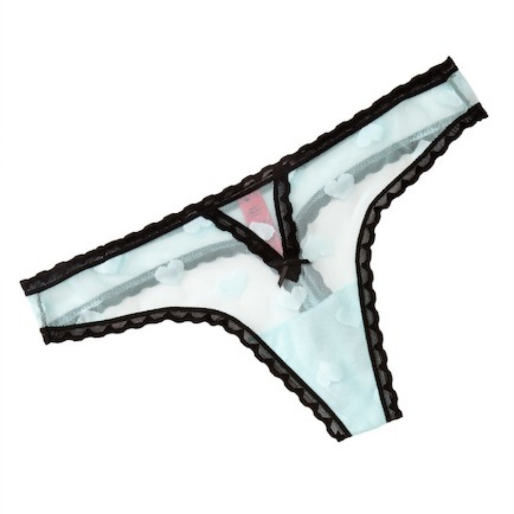 BETSEY JOHNSON HEARTBEAT LACE THONG BETTY BLUE MEDIUM NWT
